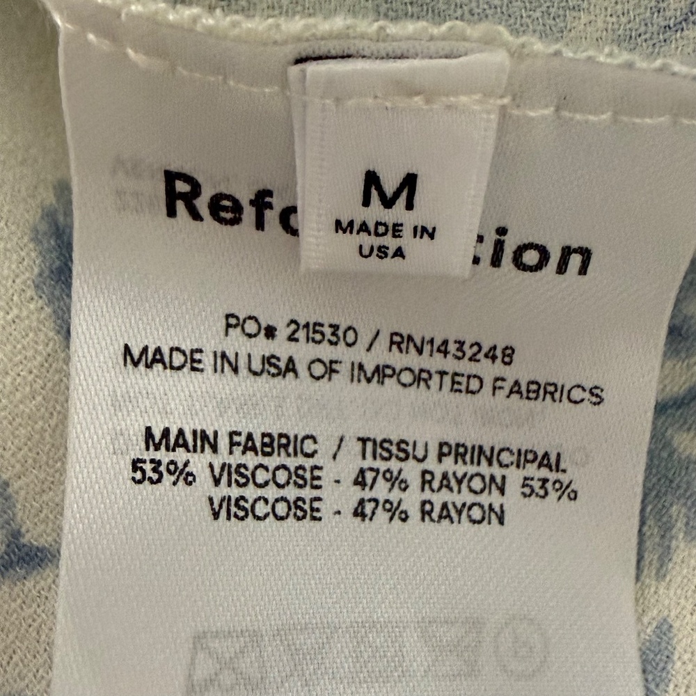 Reformation Women's Chianti Floral Print Crepe Dress Blue Ivory Size Medium - Picture 7 of 8